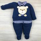 Macacão bebê menino bordado Bear gola camisa algodão confortável