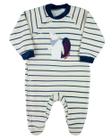 Macacao Bebe Menino Plush Listrado Bordado Marmota - Azul Jeans