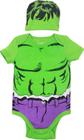 Macacão e chapéu de manga curta Marvel Avengers Hulk Baby Boys Cosplay Verde 3-6 meses