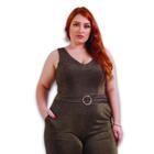 Macacão Feminino Lurex Pantacourt c/Cinto Plus Size