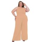 Macacão feminino viscolycra de alças amarração nas costas gola redonda acinturada pantalona reta cos alto com bolsos forrado slim plus size 40 ao 64