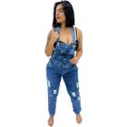 Macacão Jeans Feminino Comprido De Calça Premium Fashion