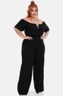 Macacão Longo Pantalona Flare Plus Size Ombro a Ombro com Bojo Acinturado Tamanhos Grandes Festa Casual Elegante