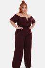 Macacão Longo Pantalona Flare Plus Size Ombro a Ombro com Bojo Acinturado Tamanhos Grandes Festa Casual Elegante