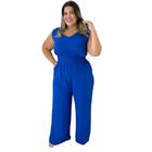 Macacão Longo Plus Size Feminino Com Lastec na Cintura Bolso