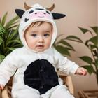 Macacão para Bebê Em Plush Com Capuz Bordado Vaquinha Creme