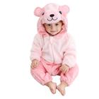 Macacão Pijama Frio Inverno Fantasia Infantil de Bebê Urso Ursinho Rosa e Marrom (COD.000531)