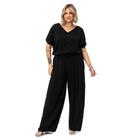 Macacão Plus Size Em Viscose Slub Secret Glam Preto