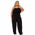 Macacão Plus Size Feminino Longo Com Babado no Busto de Alça