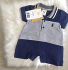 Macacão verão bebê masculino gola polo cor azul