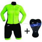 Macaquinho conjunto ciclismo bike manga longa feminino forro gel