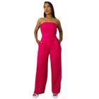 Macaquinho Feminino de Alfaitaria Rosa com Calça Pantalona