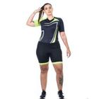 Macaquinho Macacão Curto Ciclismo Elite Bike Feminino Preto e Verde