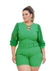 Macaquinho Plus Size Feminino Manga Longa de Tule 0415