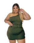 Macaquinho Plus Size Um Ombro Short Saia c Cinto 0454