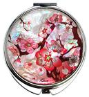MADDesign Madre de Pérola Rosa Espelho de Maquiagem Dual Compacto Dobrável Ampliar Flores de Árvore de Damasco Design