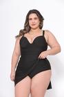 Maio 2 em 1 Plus Size com Saída de Paria Vestido Preto