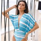 Maiô Body Moda Praia Cor Azul Branco