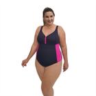 Maiô Natação Light Plus Size Preto e Pink com Sustentação