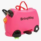 Mala infantil rosa 2 em 1 vira carrinho com puxador apoio para os pés e cartela de adesivos