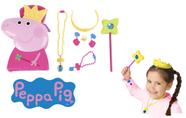 Maleta 3D Peppa Pig com 6 Jóias Brincar de Virar Princesa Multikids Divertido Acessórios
