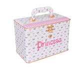 Maleta Box LUXO 600 fotos 10x15 com 6 Álbuns Fotográficos PRINCESA ROSA COROA Bebê Bordado