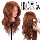 Manequim Cabeça com cabelo 100% humano, TopDirect 18" Brown Escuro Cabelo Real Cosmequim Manequim Manequim Cabeça pente-pente Modelo De Cabeleireiro Treino De Bonecas Com Suporte de Grampo e Ferramentas