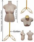 Manequim feminino (Busto plus size GG) bege ,tampa + pedestal retro na cor (Golden) dourado.