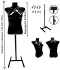 Manequim feminino (Busto Slim N.36) preto c/ tampa de metal + pedestal H na cor preto. - Ksouza Manequins