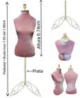 Manequim feminino (Busto veludo luxo M.40) Rosa + pedestal retro na cor prata. - Ksouza manequins