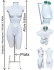 Manequim feminino (Meio corpo cinturinha N.36) branco com tampa + pedestal H prata.