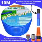 Mangueira AquaFlex ul 10m + Esguicho + Kit Engate