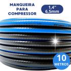 Mangueira Compressor Ar Comprimido Agua 10 Metros Preta 1/4" Borracha 6mm 300psi Pintura Borracharia Borracheiro