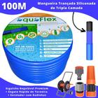 Mangueira Doméstica AquaFlex Azul 100 Metro e Carrrinho