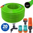 Mangueira Jardim 20m + Esguicho Jato Regulável + Engate Rápido 3/4" e 5/8" + Bico P/ Engate Rápido + Torneira Kaztec