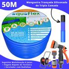 Mangueira Jardim Trançada Antitorção 50 Metro AquaFlex Azul com Carrinho Enrolador + Esguicho