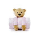 Manta Cobertor Microfibra com Bichinho de Pelucia Teddy Bear Rosa - Loaní Baby