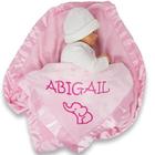 Manta de bebê personalizada para menina - elefante - presente de nome recém-nascido ou infantil - rosa ou azul (1 linha de texto)