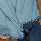 Manta Para Bebê De Malha Cobertor Pompom Azul