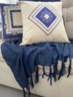 manta para sofá azul marinho xale protetor artesanal algodão
