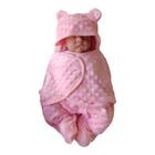 Manta Saco de Dormir Com Touca e Orelhinhas Bolinhas Para Bebê Cueiro Casulo Swaddle Cobertor - LOL KIDS BABY