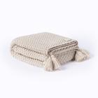 Manta Sofa Sala E Cama Casal Tricot Pompom 180X90 Bege