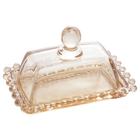 Manteigueira de Cristal Pearl Âmbar com Tampa14x9cm Média