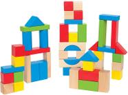 Maple Wood Kids Blocos de Construção por Hape Empilhamento de blocos de madeira conjunto de brinquedos educativos para crianças, 50 peças coloridas em formas e tamanhos variados