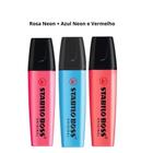 Marca texto stabillo boss 3 cores rosa + azul neon + vermelho