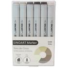 Marcador Artístico Profissional Marker Sinoart 0140 - 06 Cores Tons Cinza - SFB0140 (B)