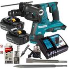 Martelete Makita Rotativo com 2 Baterias 18V 5Ah DHR281Z + Carregador Rápido Bivolt e 9 Acessórios