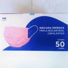 Máscara Cirúrgica TNT Tripla Descartável c/ Elástico e Clip Nasal Medway - Caixa c/50 unid Rosa