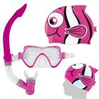 Mascara de Mergulho e Snorkel Rosa + Touca de Natacao Peixinho Rosa Mor