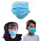 Máscara Descartável Tripla Infantil com elástico Azul Clara - com 50 unidades
